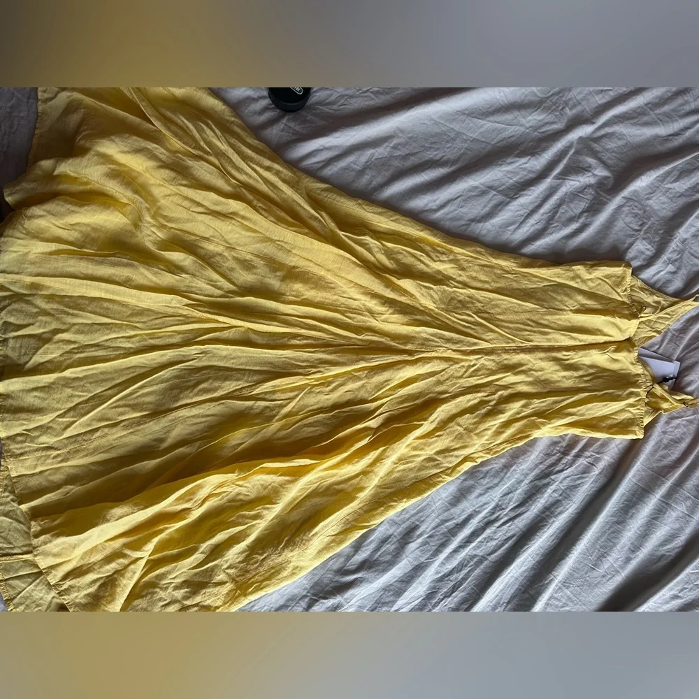 Selected Femme Yellow Linen-Look Sundress Summer Maxi Dress Adjustable Strap 34 - Picture 6 of 12